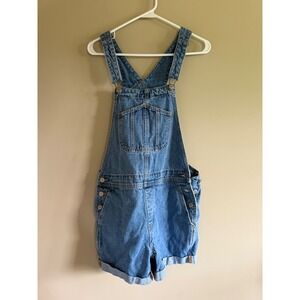 Old Navy Womens Denim Shortalls Medium Wash Blue Jean Overalls Shorts Size S
